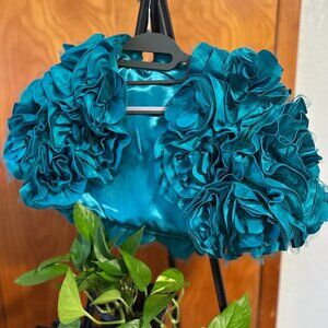 Vintage 80s Cropped Aqua Bolero Party Puffer